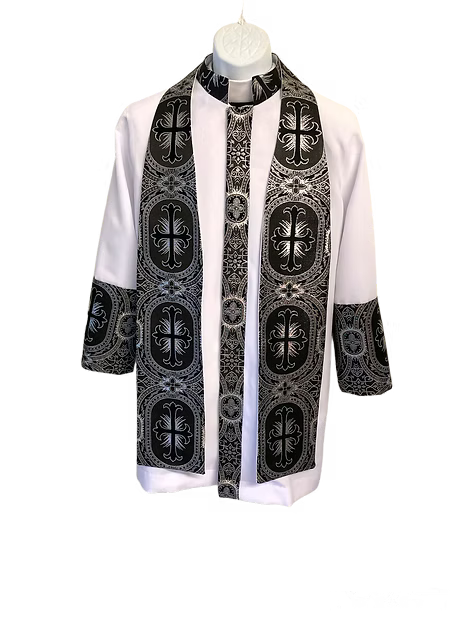 Men's White Clergy Jacket with Brocade Crosses