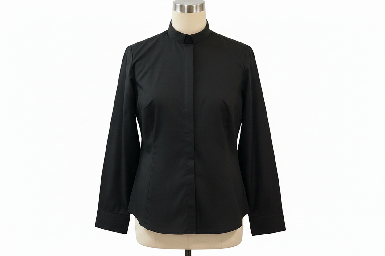 Woman’s Stretch Zip Full Collar Clergy Blouse